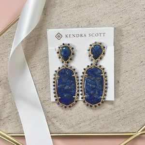 NWT Kendra Scott Gold Blue Lapis Parsons Beaded Oval Drop Earrings